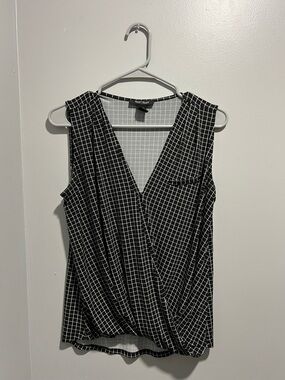 White House Black Market Black and White Grid Blouse